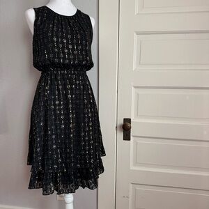 NWOT Maison Jules Black & Gold Metallic Tiered A-Line Dress – Size S